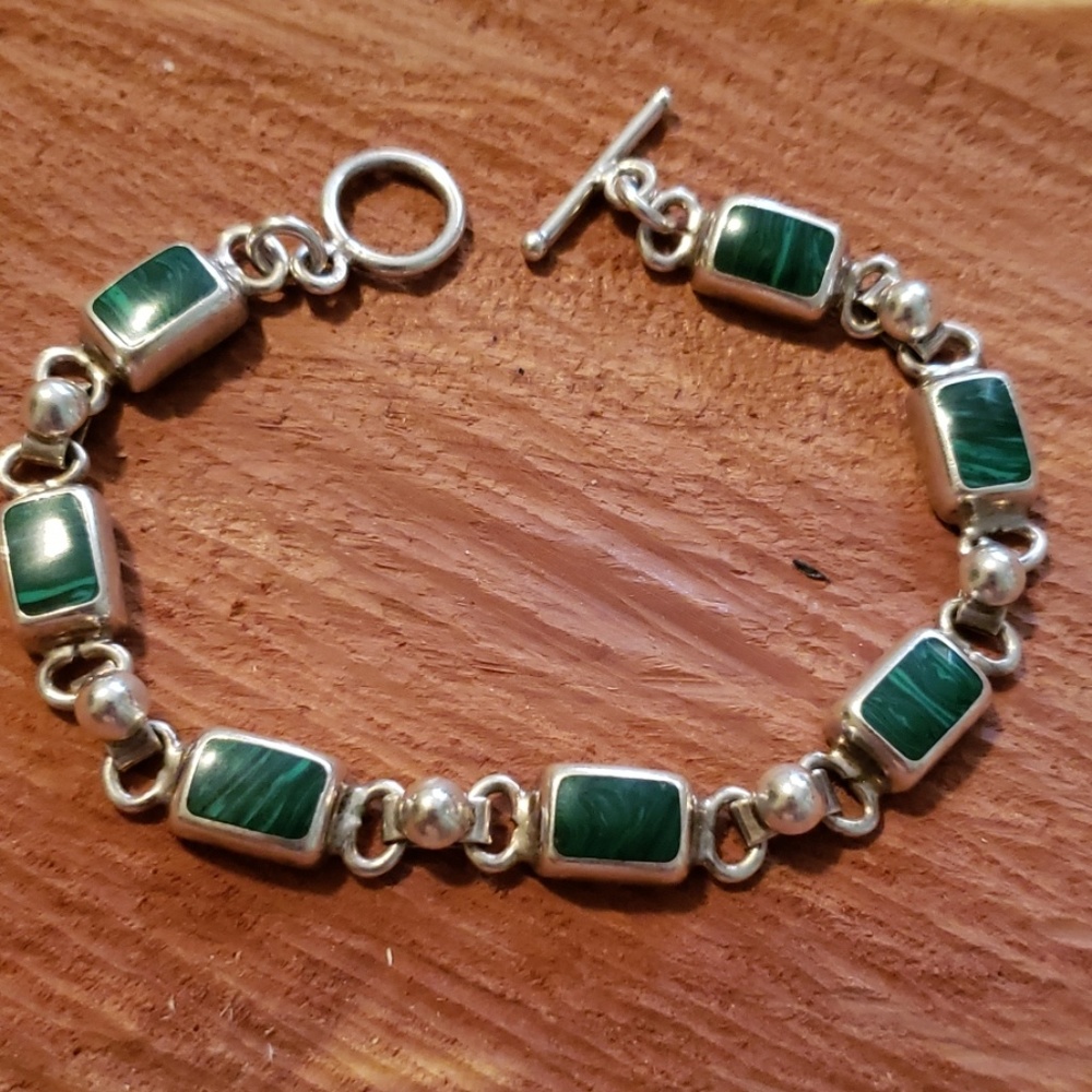 Vtg. Taxco Malachite link bracelet